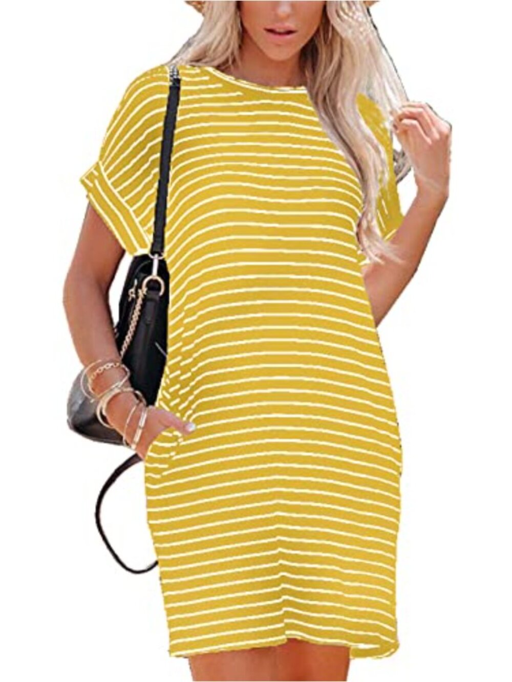 Women's Loose Summer Casual T-Shirt Dress with Pockets Short Sleeve Crewneck